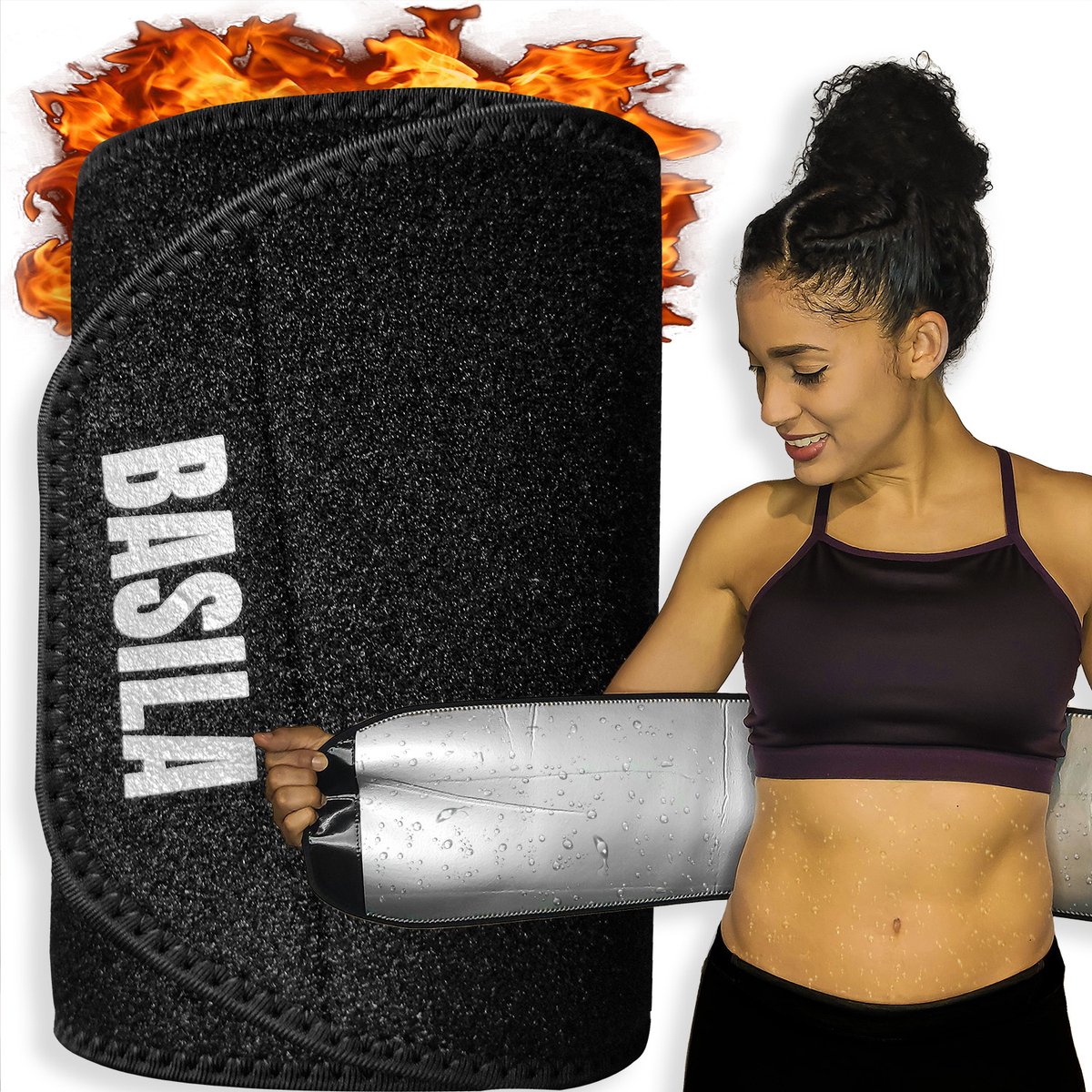Goedkoopste Basila® Premium Zweetband - Silver Ion - One Size - 110cm - Sauna Band, Waist Trainer, Afslankband, Waist Shaper, Buikband