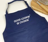 Keukenschort - blauw - Schort - Vaderdag cadeau - Cadeau vaderdag - cadeau papa - Good lookin is cooki - Kado - Cadeautje - Keuken schort