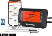 Hermanos® Digitale BBQ Thermometer Draadloos - Vleesthermometer - Oventhermometer - Bluetooth met app - 2 Meetsondes - Magneet - Incl. Batterijen - 1x Grillhouder
