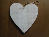 Decoratie houten hanger hart wit 2 stuks