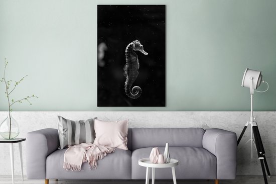 Tableau sur toile Hippocampe sur fond sombre - noir et blanc - 90x140 cm - Décoration murale
