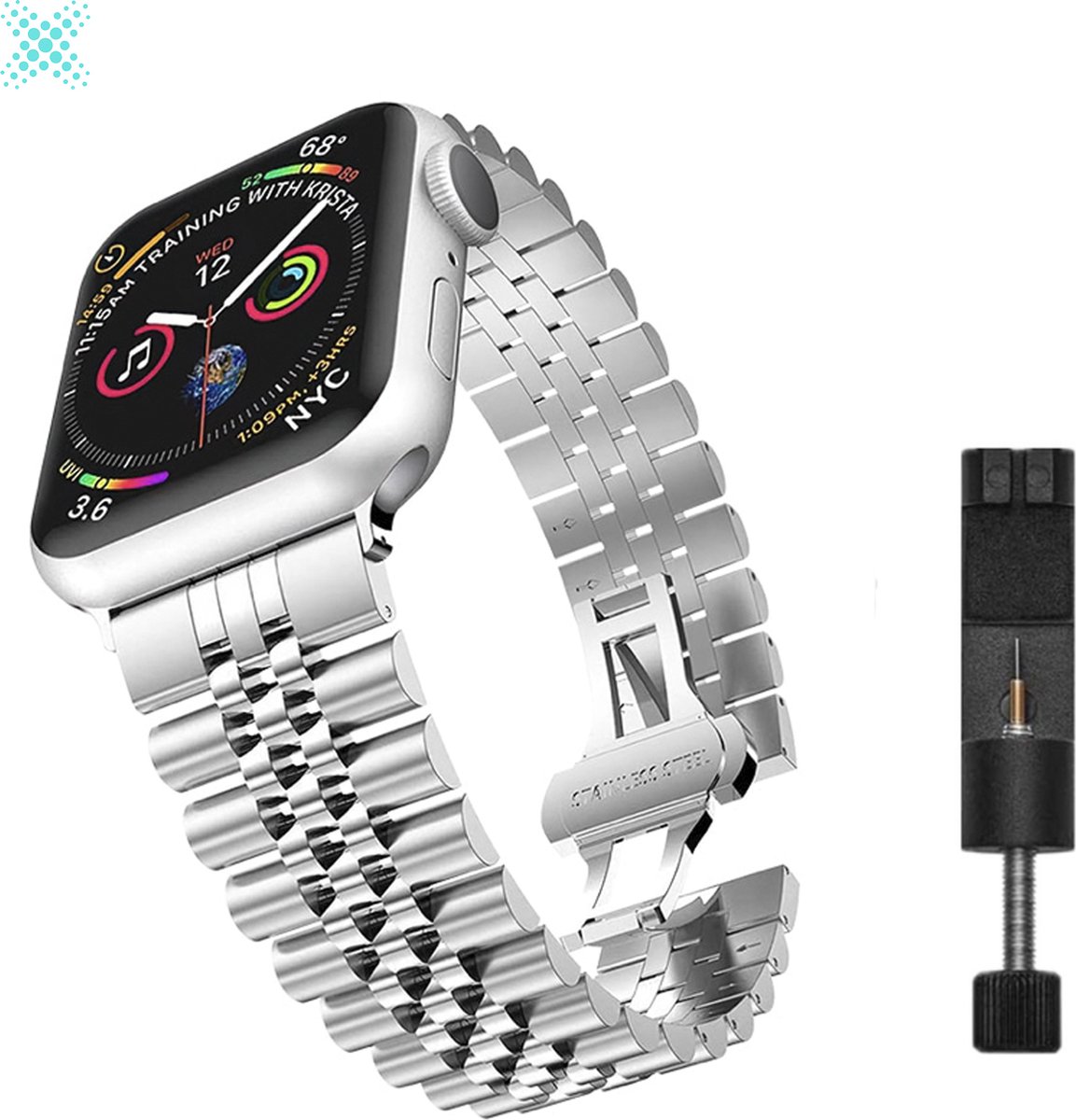 MY PROTECT - Luxe Metalen Jubilee Bandje - Geschikt Voor Apple Watch Bandje - Series 1/2/3/4/5/6/7/8/9/10/SE - 38mm - 40mm - 41mm - 42mm - Zilver