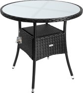 Casaria Polyrattan Bijzettafel 80cm Rond - 5mm Veiligheidsglas – Zwart