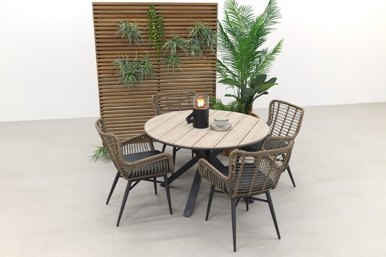 Jasmine Naturel/GI Edison 4-persoons ronde dining tuinset Ø122 cm.