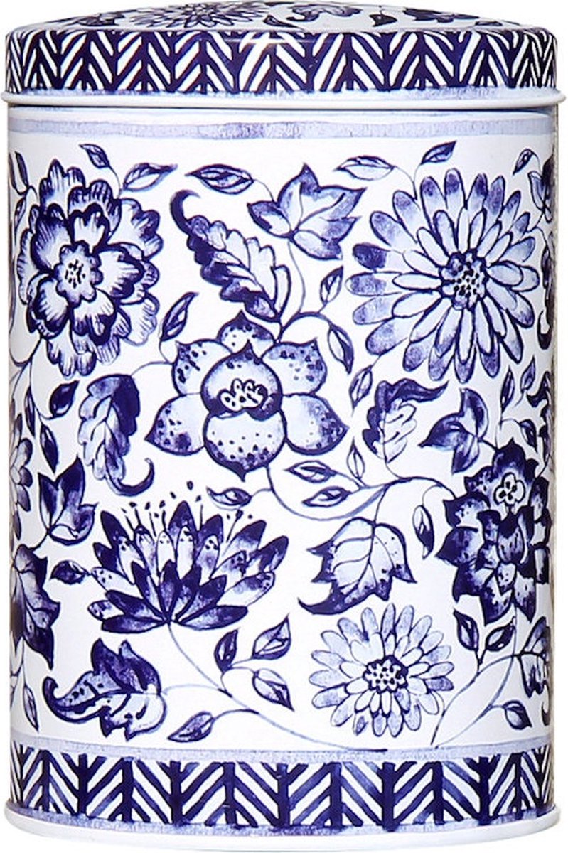 3x Blikje ovaal Bloemen blauw-wit 8x6,5x11,5cm