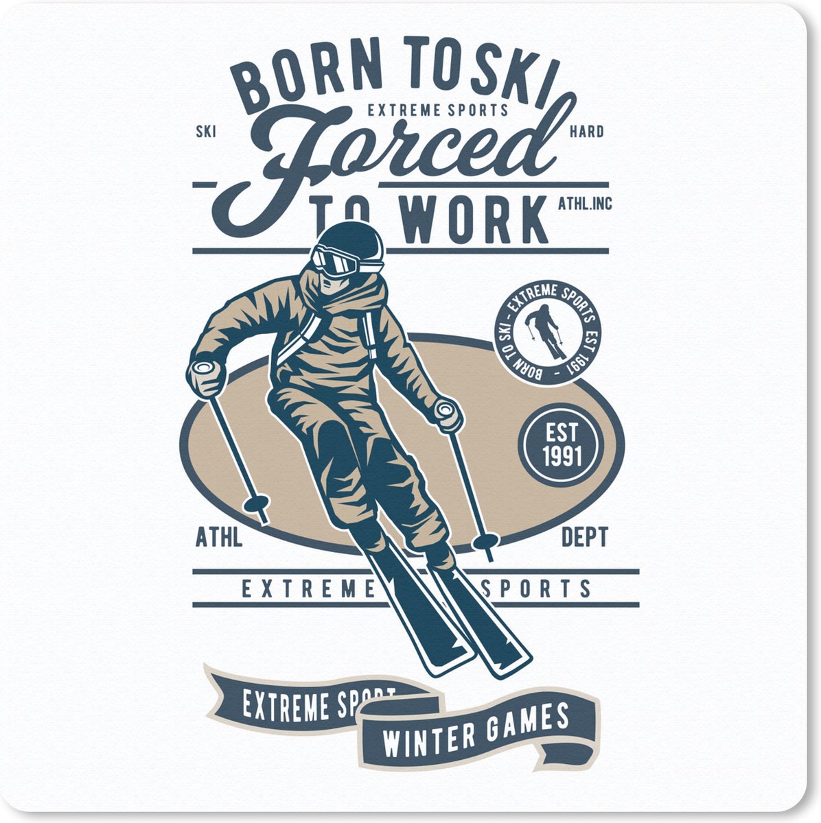 Muismat 30x30 cm - Mousepad Ski - Wintersport - Vintage - Muismatten