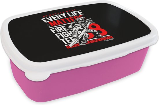 Lunchbox Rose - Lunchbox - Breadbox - Mancave - Pompiers - Vintage - Rouge - Zwart - 18x12x6 cm - Enfants - Fille