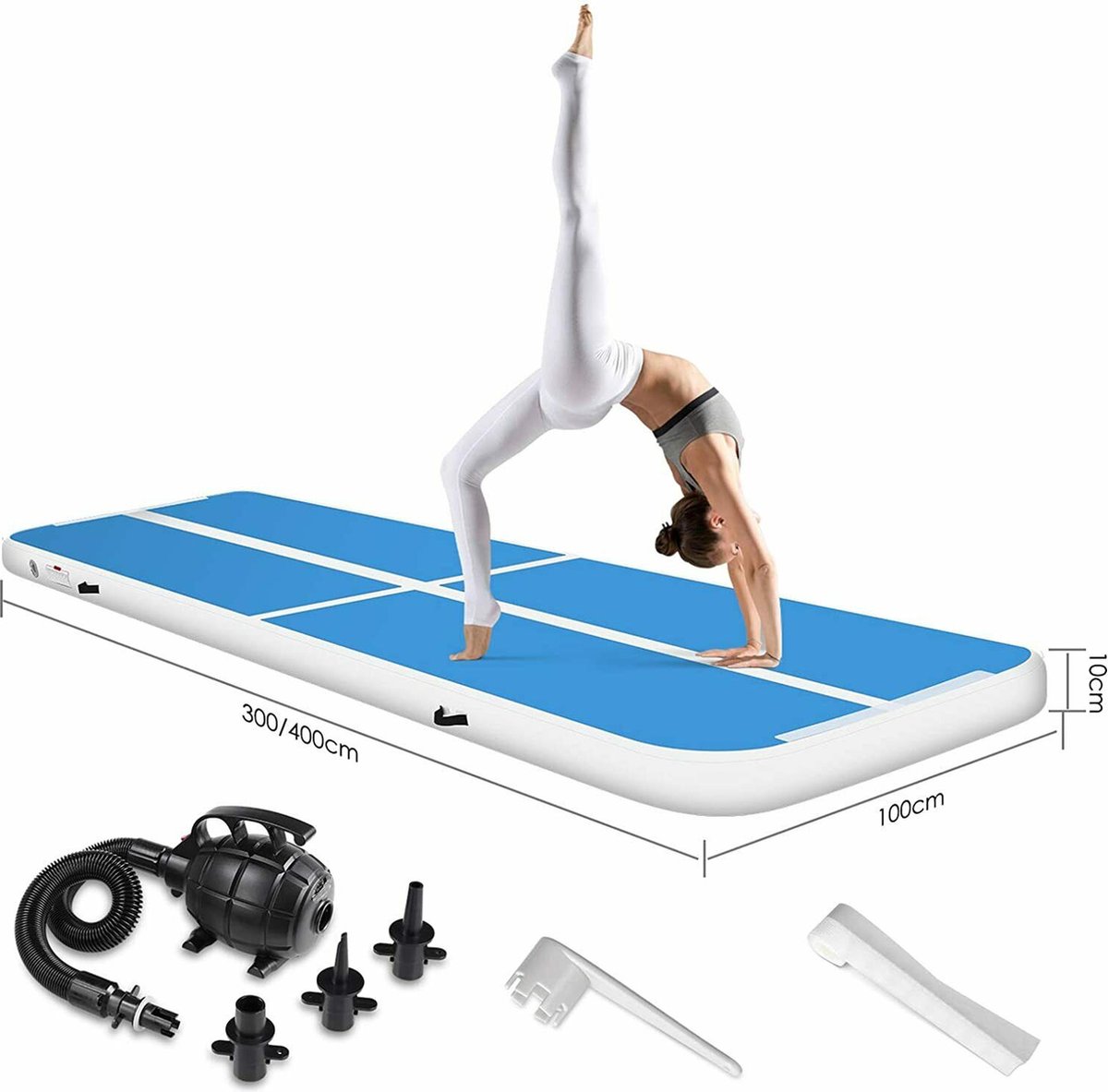 GKTrading® opblaasbare turnmat - 5 Meter - Gymnastiek - Fitness mat - Waterproof - Opblaasbaar - INCL. 600W elektrische pomp en accessoires