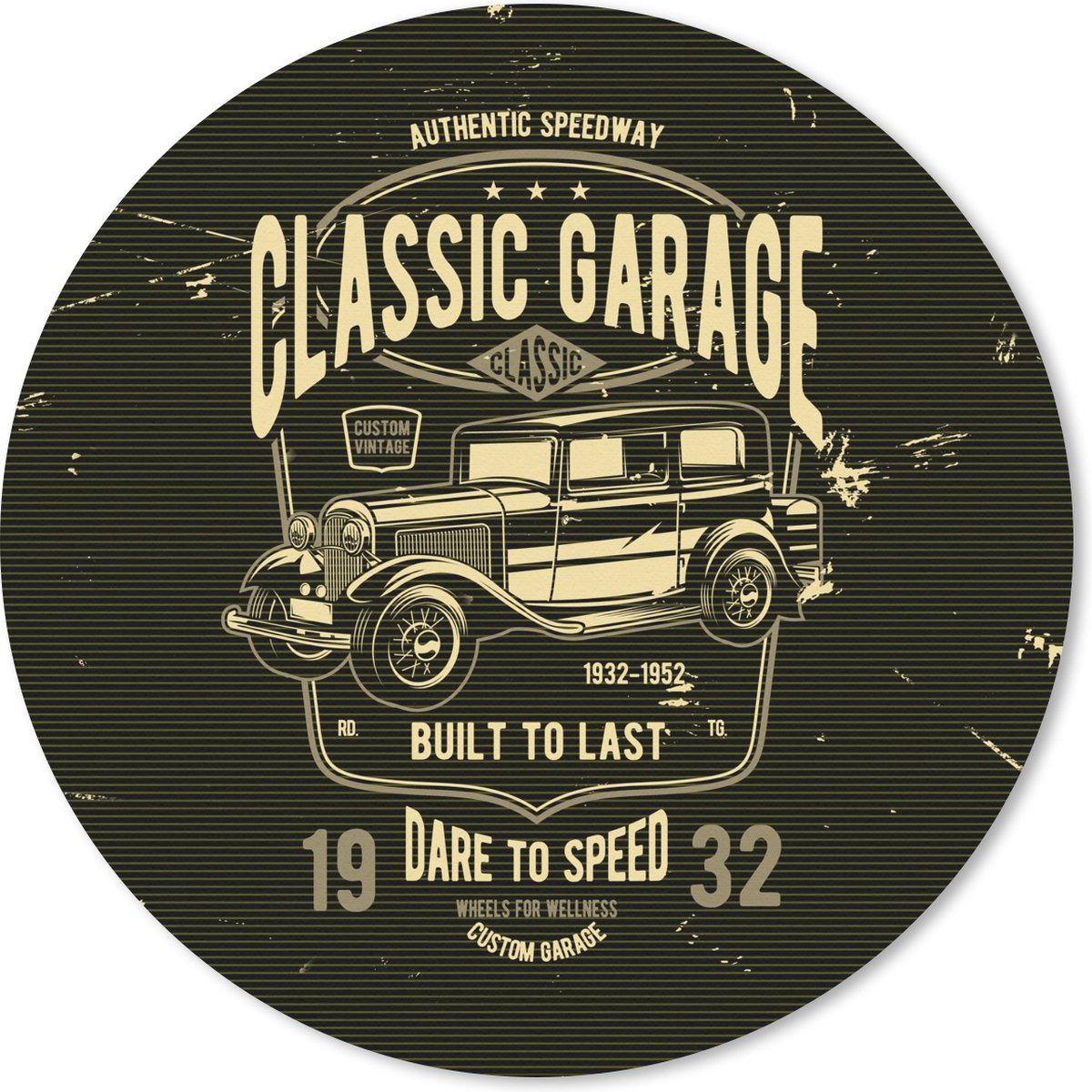 Muismat rond 20x20 cm - Mousepad Mancave - Auto - Garage - Vintage - Ronde muismatten