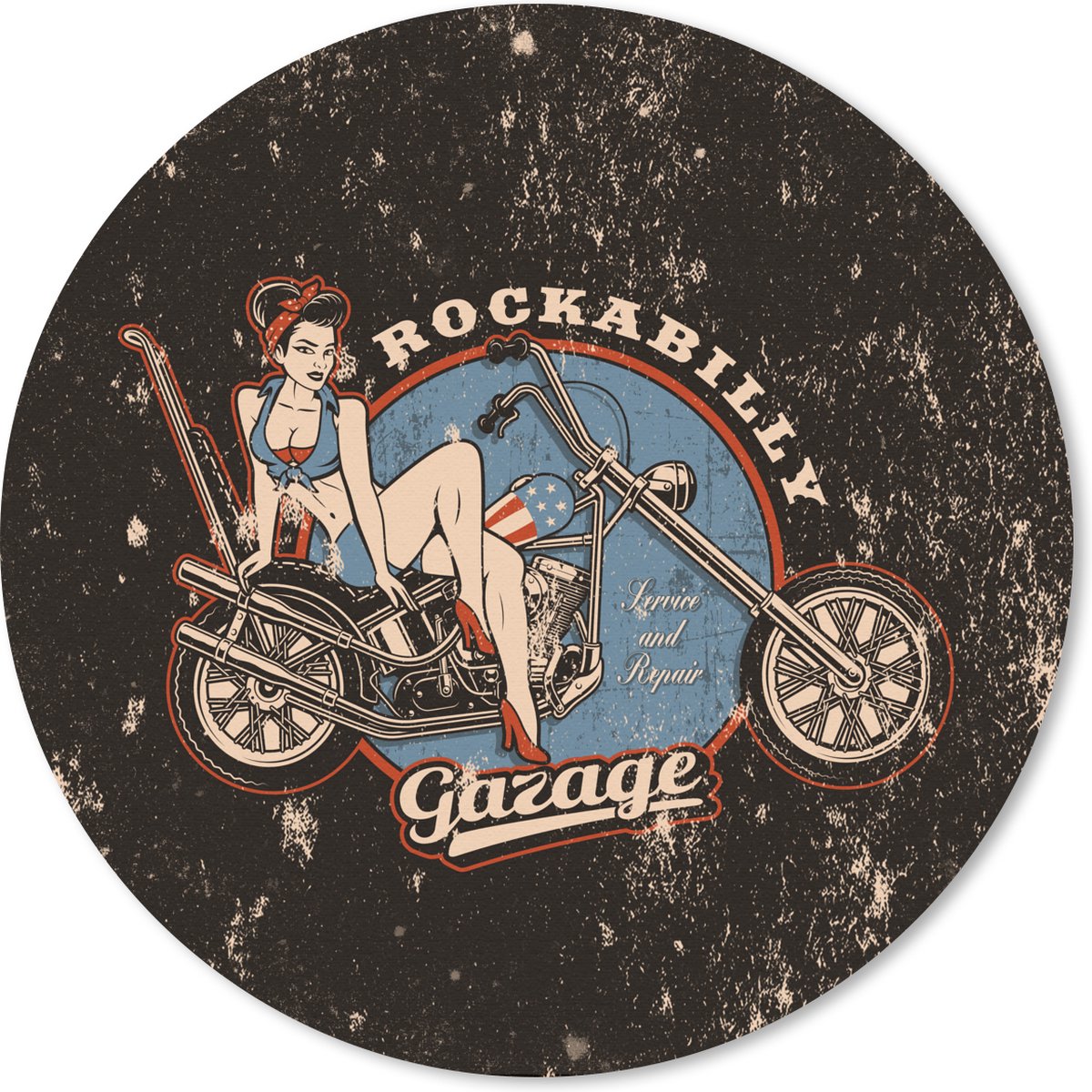 Muismat rond 30x30 cm - Mousepad Mancave - Vrouwen - Motor - Vintage - Ronde muismatten