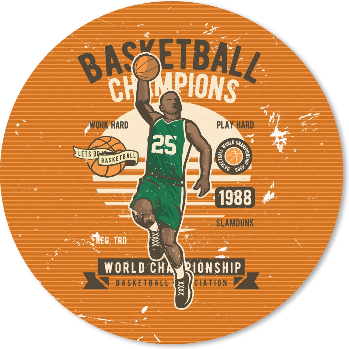 Muismat rond 20x20 cm - Mousepad Mancave - Basketbal - Mannen - Vintage - Ronde muismatten