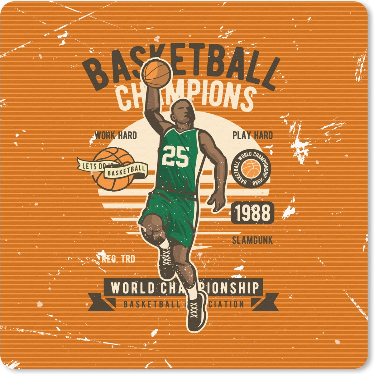Muismat 20x20 cm - Mousepad Mancave - Basketbal - Mannen - Vintage - Muismatten