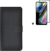 Motorola Moto G82 Hoesje - Bookcase - Moto G82 Hoesje - Pu Leder Wallet Book Case Zwart Cover + Full Screenprotector