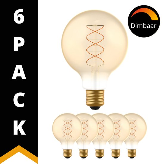 DecoDim LED Globe XL Lampen Amber E27 - Ø 9.5 cm - Dimbaar - Extra warm wit - 6 lampen
