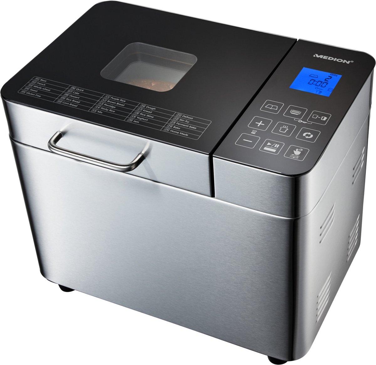 MEDION bread maker (bread maker, 950 watts, up to 1600 g, 20 baking programs, 3 browning levels, keep warm function, viewing window, time setting, MD 12040