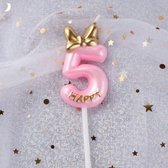 DW4Trading Verjaardagskaars 5 Happy Roze - Cijferkaars - Taartversiering