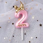DW4Trading Verjaardagskaars 2 Happy Roze - Cijferkaars - Taartversiering