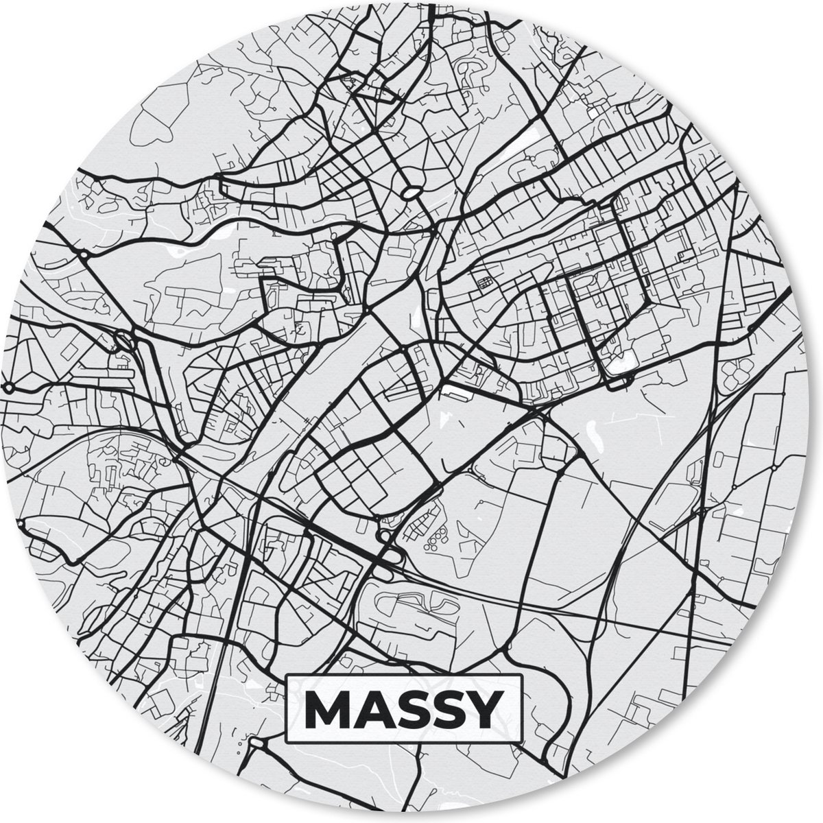 Muismat rond 20x20 cm - Mousepad Kaart - Stadskaart - Frankrijk - Massy - Plattegrond - Ronde muismatten - Stadskaart