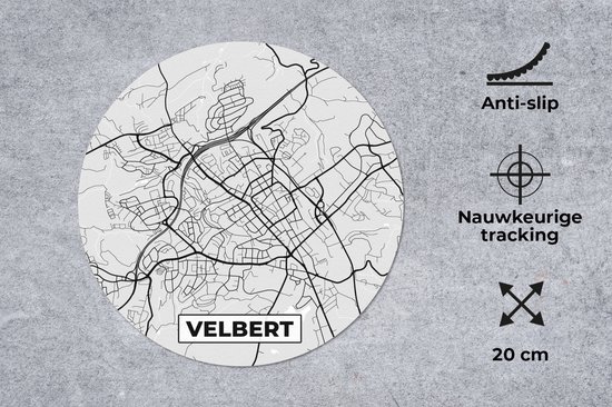 Muismat rond 20x20 cm - Mousepad Duitsland - Plattegrond - Velbert- Kaart - Stadskaart - Ronde muismatten - Stadskaart