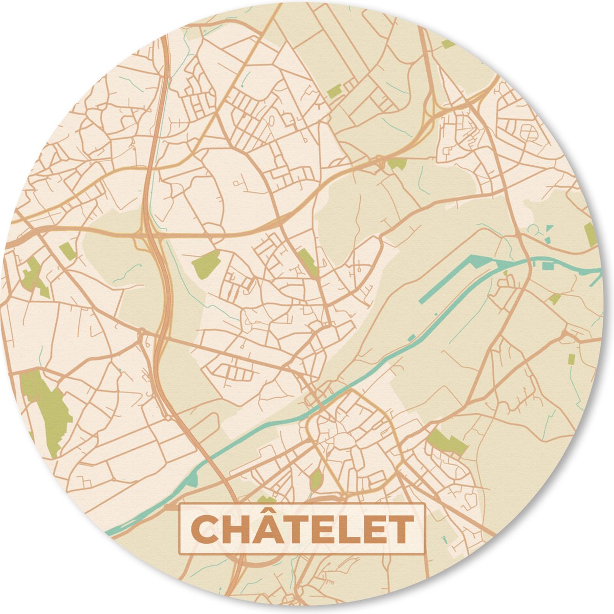 Muismat - Mousepad - Rond - Plattegrond - Kaart - België - Châtelet - Stadskaart - 20x20 cm - Ronde muismat