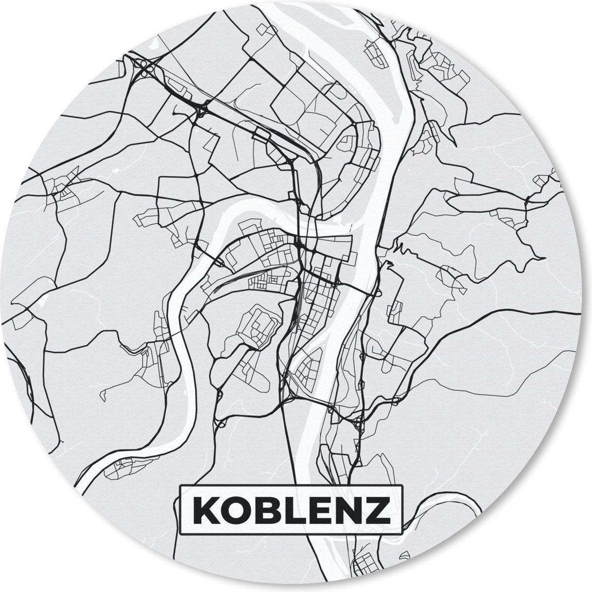 Muismat rond 40x40 cm - Mousepad Koblenz- Kaart - Stadskaart - Duitsland - Plattegrond - Ronde muismatten - Stadskaart