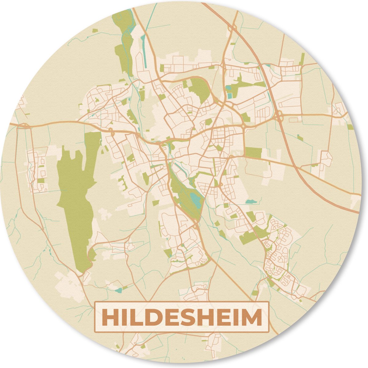 Muismat rond 20x20 cm - Mousepad Kaart - Vintage - Hildesheim - Plattegrond - Stadskaart - Ronde muismatten - Stadskaart