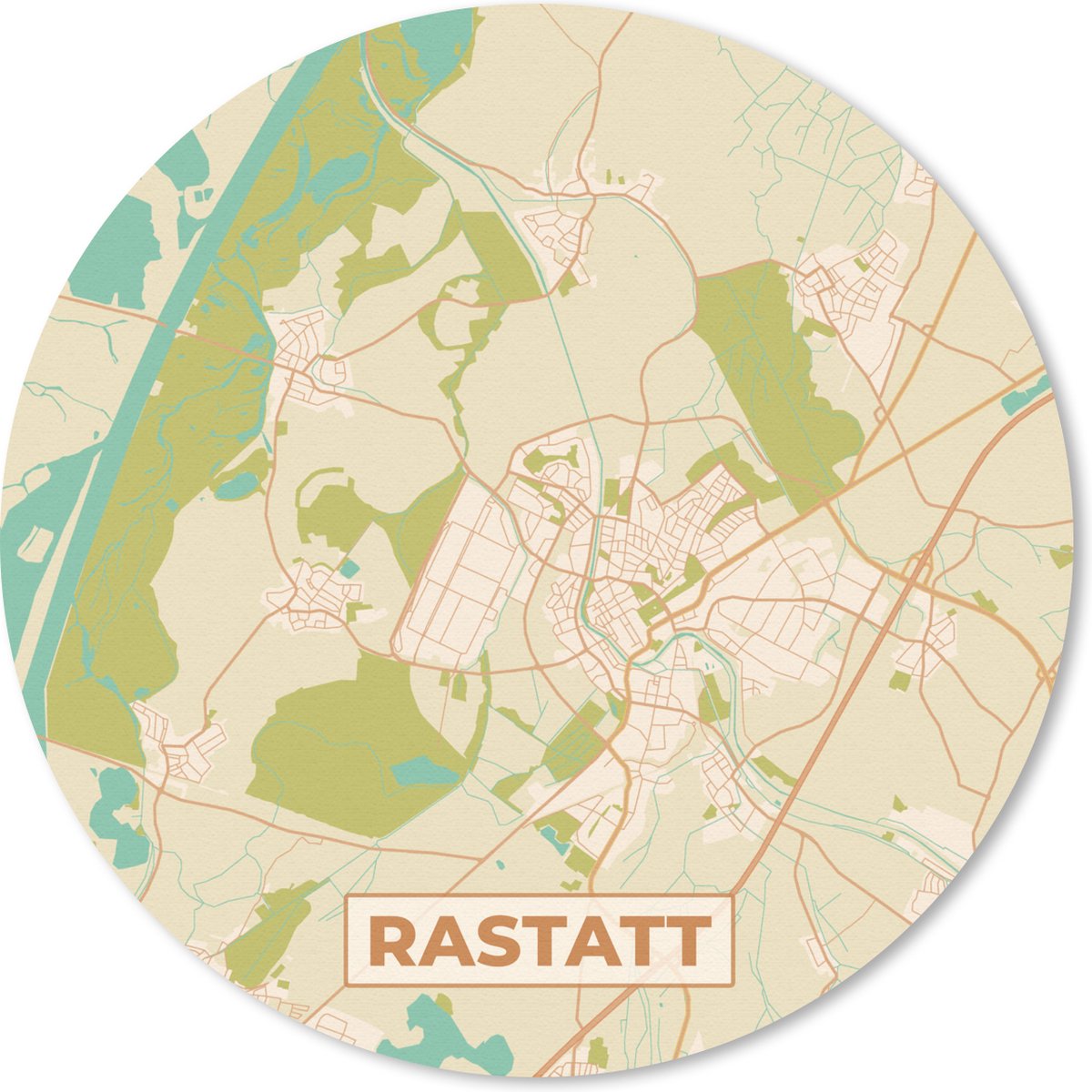 Muismat rond 30x30 cm - Mousepad Rastatt - Vintage - Plattegrond - Kaart - Stadskaart - Ronde muismatten - Stadskaart