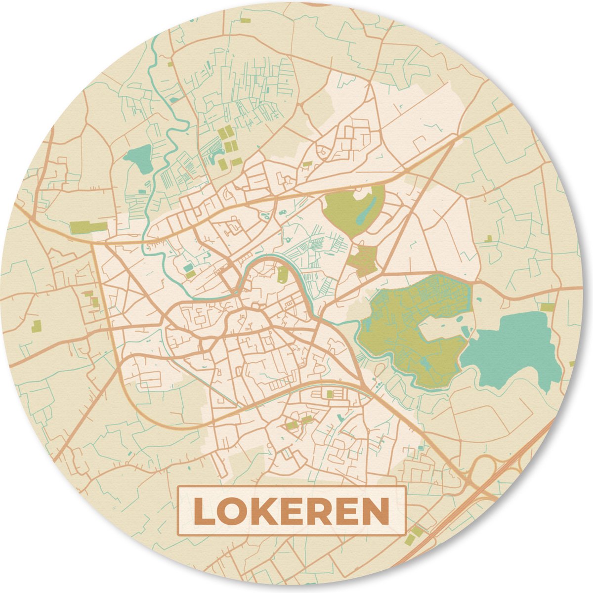 Muismat rond 30x30 cm - Mousepad Kaart - Vintage - Stadskaart - Plattegrond - Lokeren - Ronde muismatten - Stadskaart