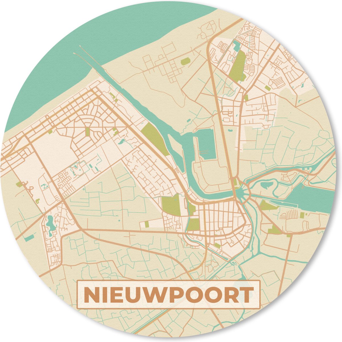 Muismat rond 50x50 cm - Mousepad Kaart - Plattegrond - Stadskaart - Vintage - Nieuwpoort - Ronde muismatten - Stadskaart