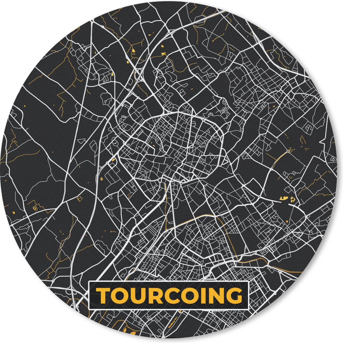 Muismat rond 40x40 cm - Mousepad Kaart – Tourcoing - Plattegrond – Frankrijk – Stadskaart - Ronde muismatten - Stadskaart