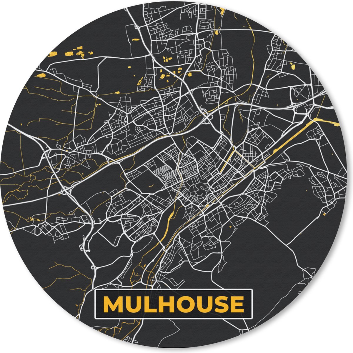 Muismat rond 50x50 cm - Mousepad Stadskaart – Mulhouse - Plattegrond – Kaart – Frankrijk - Ronde muismatten - Stadskaart