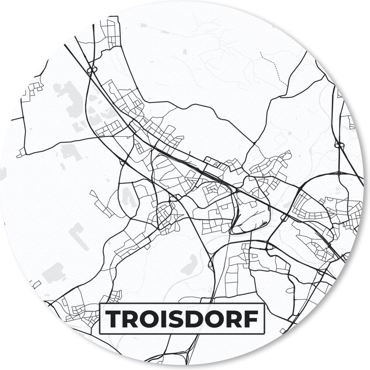Muismat rond 50x50 cm - Mousepad Troisdorf - Plattegrond - Stadskaart - Kaart - Ronde muismatten - Stadskaart