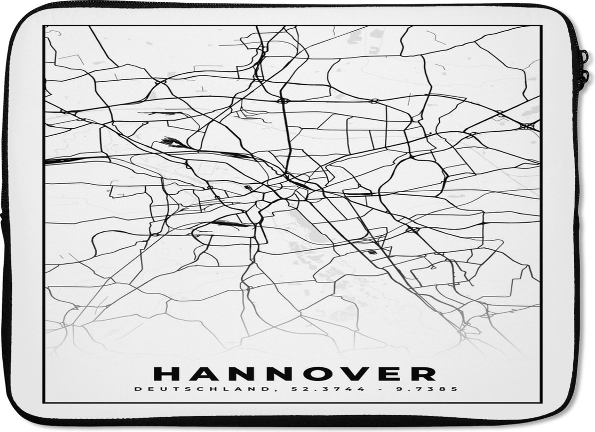 Laptophoes 14 inch - Hannover - Kaart - Stadskaart - Plattegrond - Laptop sleeve - Binnenmaat 33x23 cm - Zwarte achterkant - Stadskaart