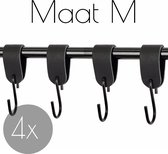 4x Leren S-haak hangers - Handles and more® | ZWART - maat M (Leren S-haken - S haken - handdoekkaakje - kapstokhaak - ophanghaken)