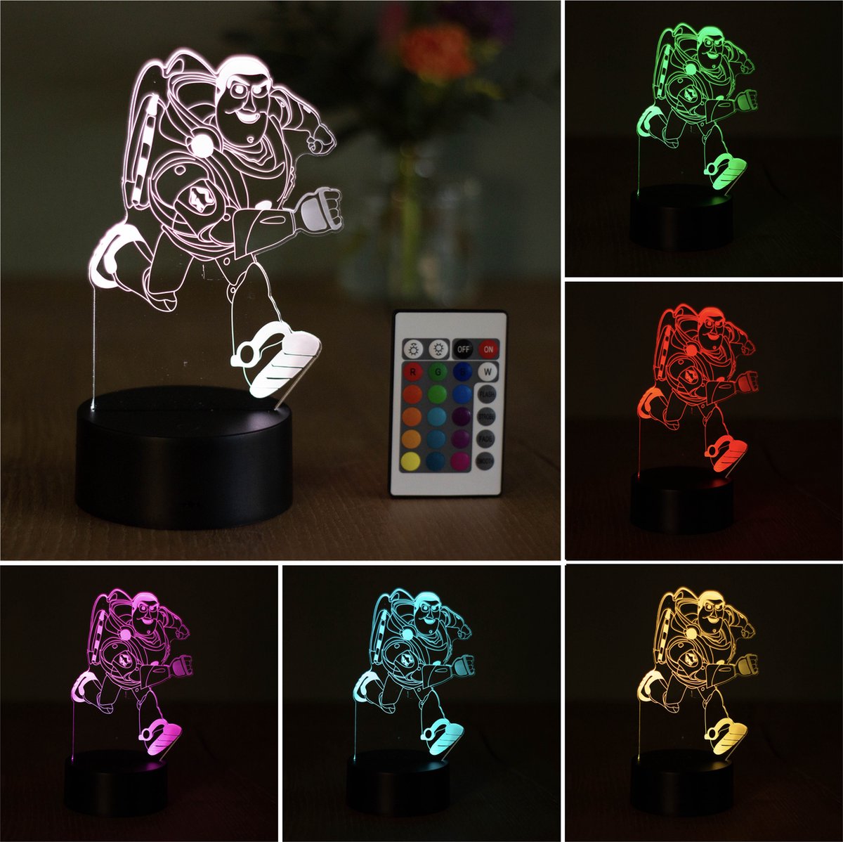 Klarigo®️ Nachtlamp – 3D LED Lamp Illusie – Toy Story - 16 Kleuren – Bureaulamp – Buzz Lightyear – Sfeerlamp – Nachtlampje Kinderen – Creative - Afstandsbediening
