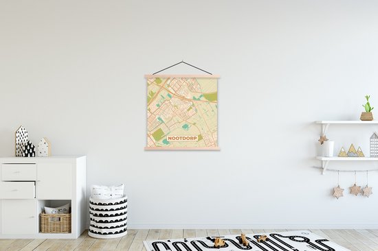 Porte-affiche avec affiche - Affiche scolaire - Nootdorp - Carte - Carte - Vintage - Plan de la ville - 60x60 cm - Lattes vierges