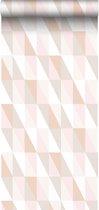 ESTAhome behang grafische driehoeken zacht roze, warm oranje en beige - 139196 - 0,53 x 10,05 m