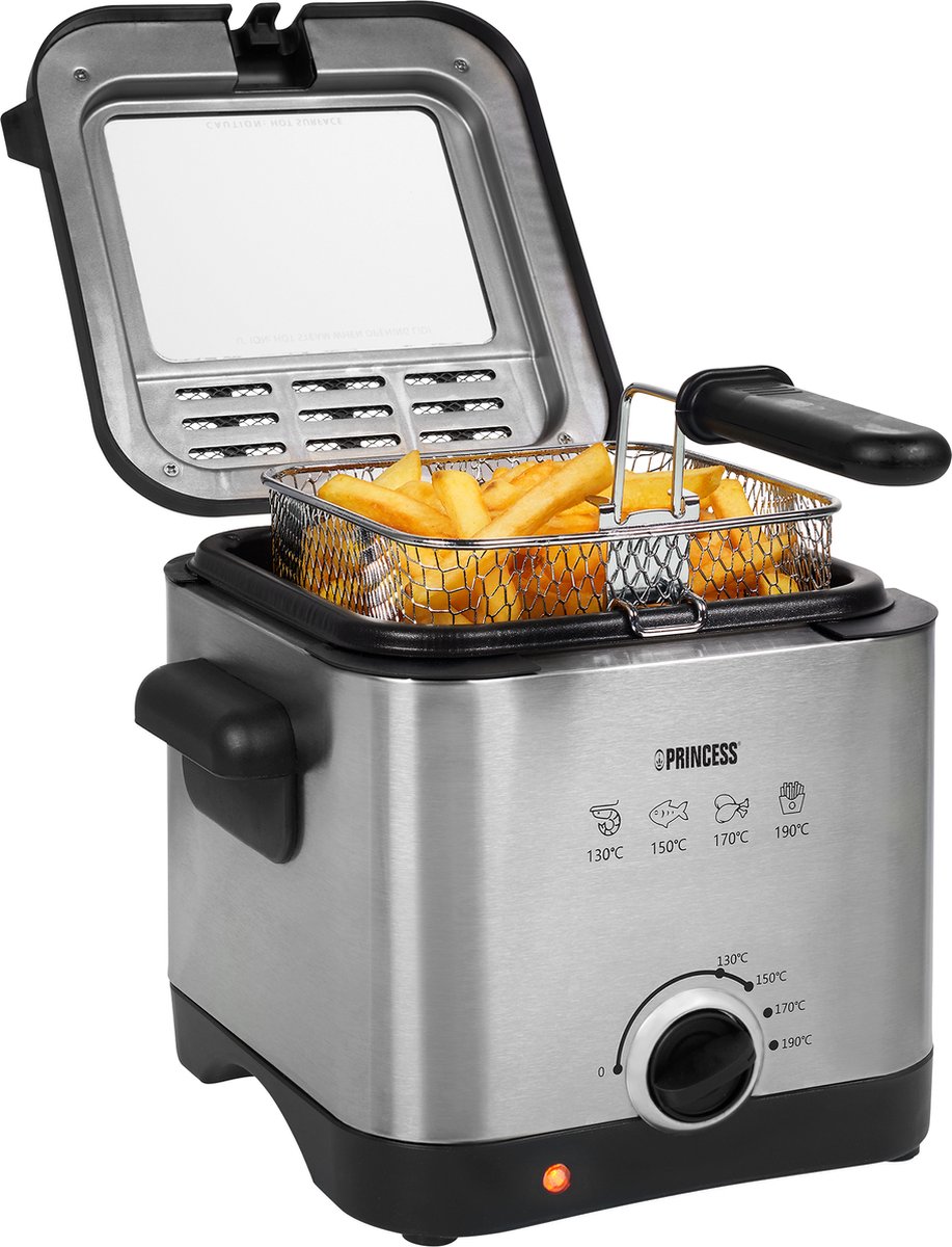 Princess 01.182612.01.001 Mini friteuse - 1000W- 1.5 Liter- Compact - RVS - Vaatwasserbestendig
