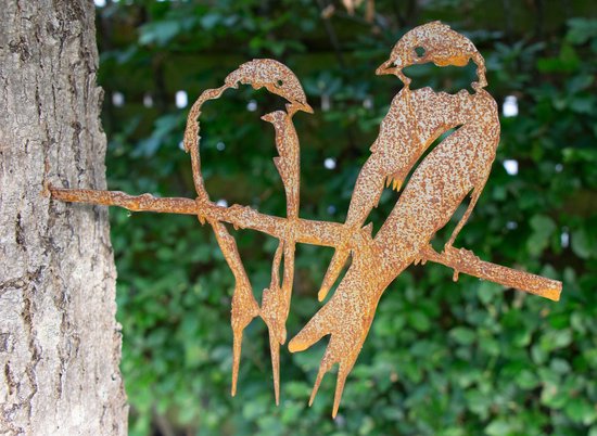 Pic acier corten - décoration jardin - suspension arbre - oiseau