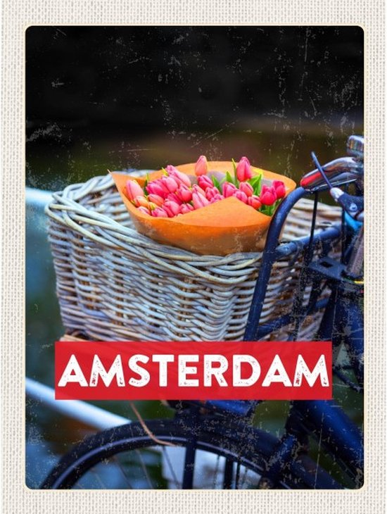 Wandbord - Amsterdam Fiets Met Tulpen