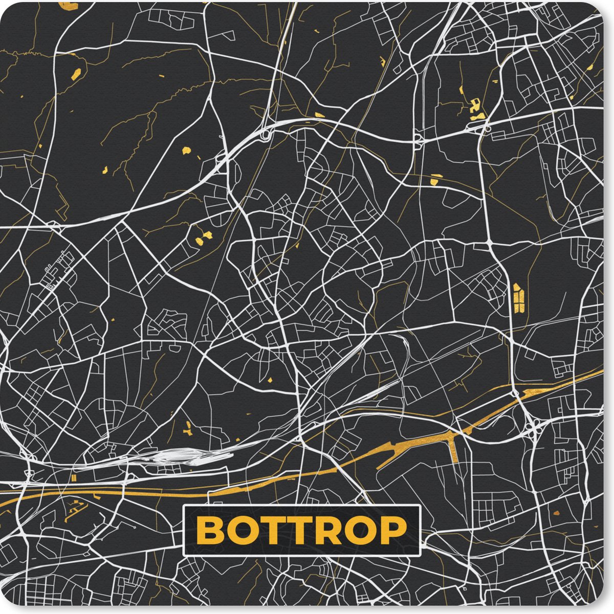 Muismat 20x20 cm - Mousepad Bottrop - Stadskaart - Black and Gold - Goud - Duitsland - Plattegrond - Kaart - Muismatten - Stadskaart