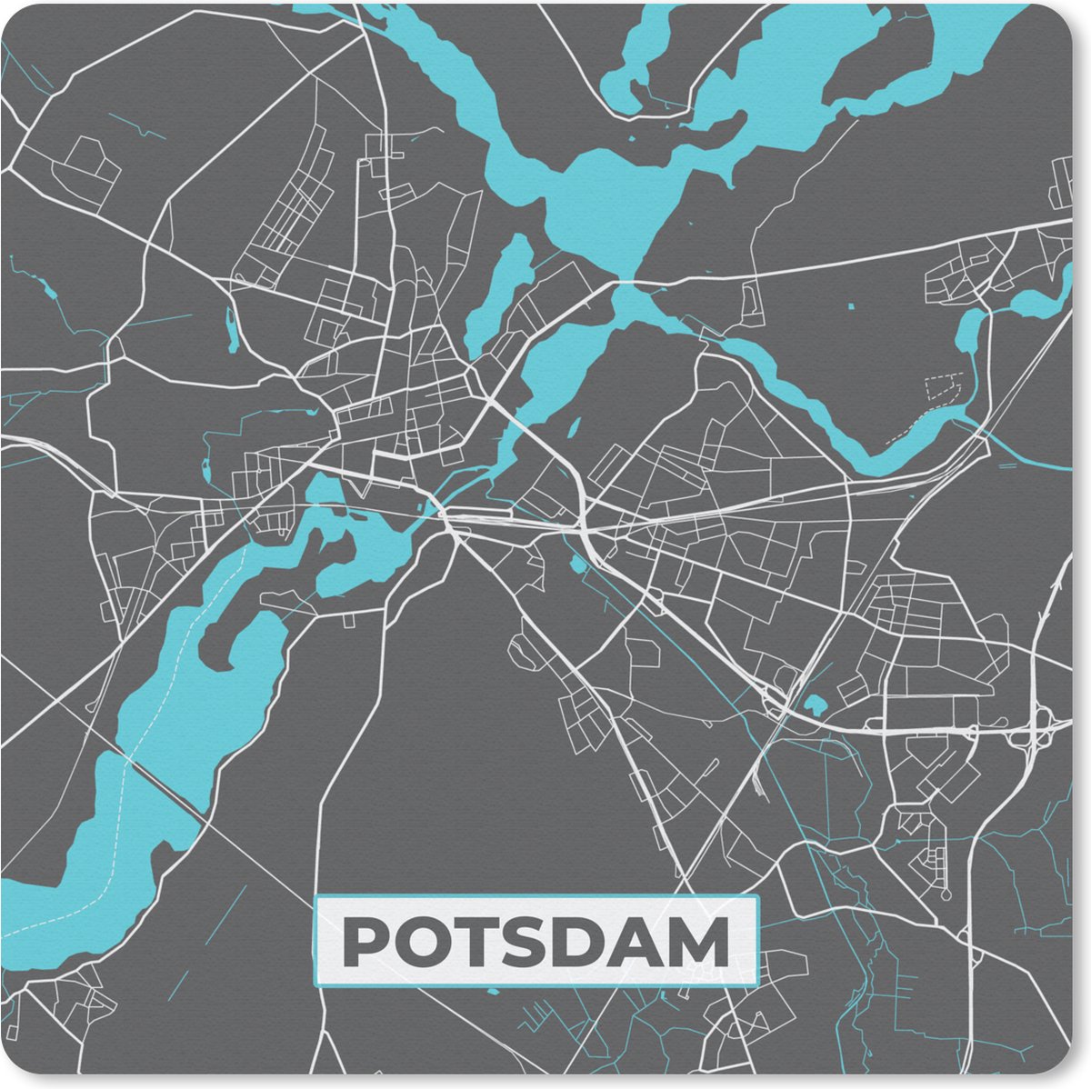 Muismat 20x20 cm - Mousepad Kaart – Plattegrond – Stadskaart – Potsdam – Duitsland – Blauw - Muismatten - Stadskaart