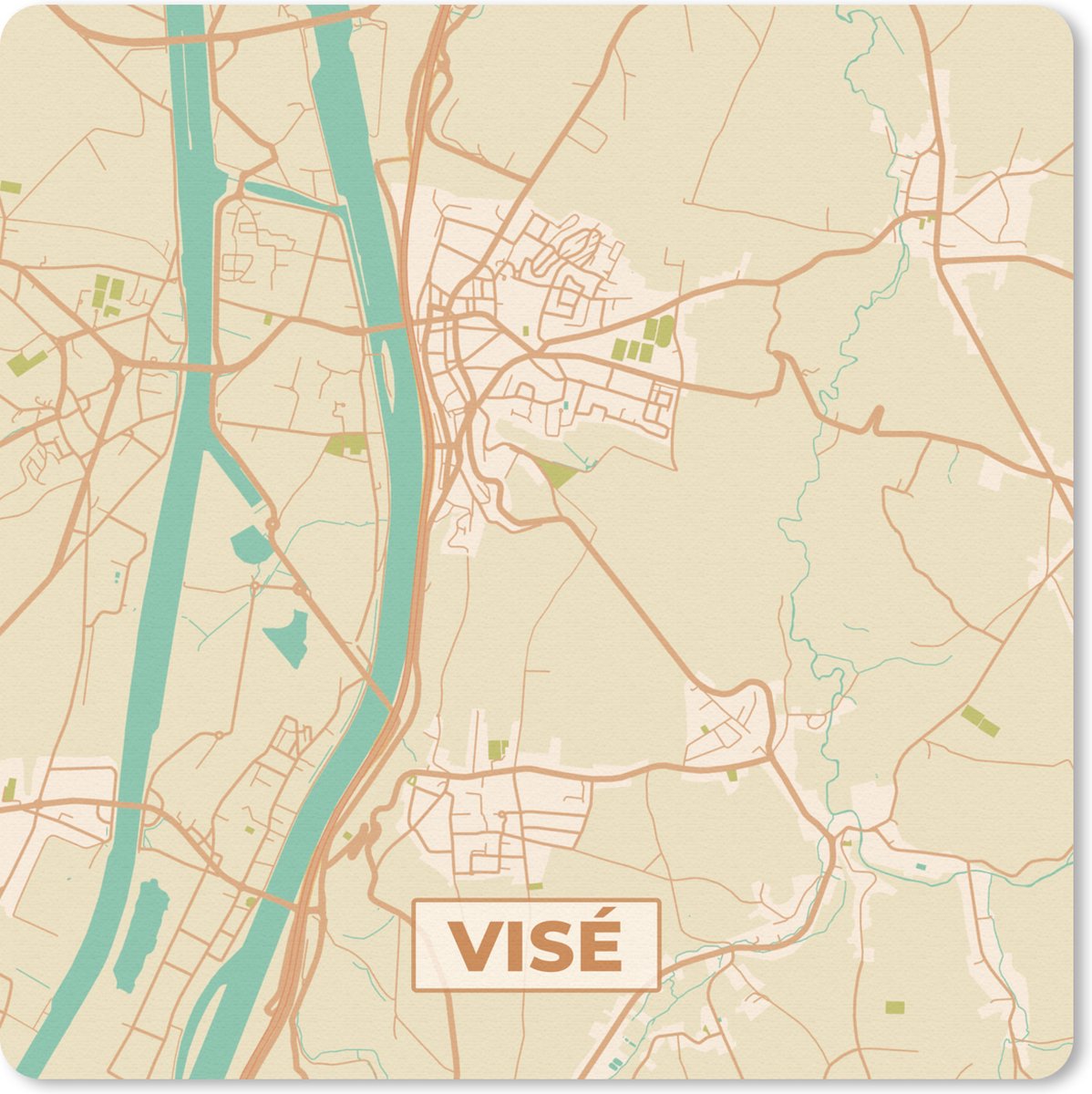Muismat 30x30 cm - Mousepad Kaart - Plattegrond - Vintage - België - Visé - Muismatten - Stadskaart