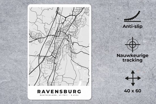 Bureau onderlegger 40x60 cm - Muismat Plattegrond - Duitsland - Ravenburg - Kaart - Stadskaart - Bureaulegger xl - Desk mat beschermer - Computer muismatten - Stadskaart