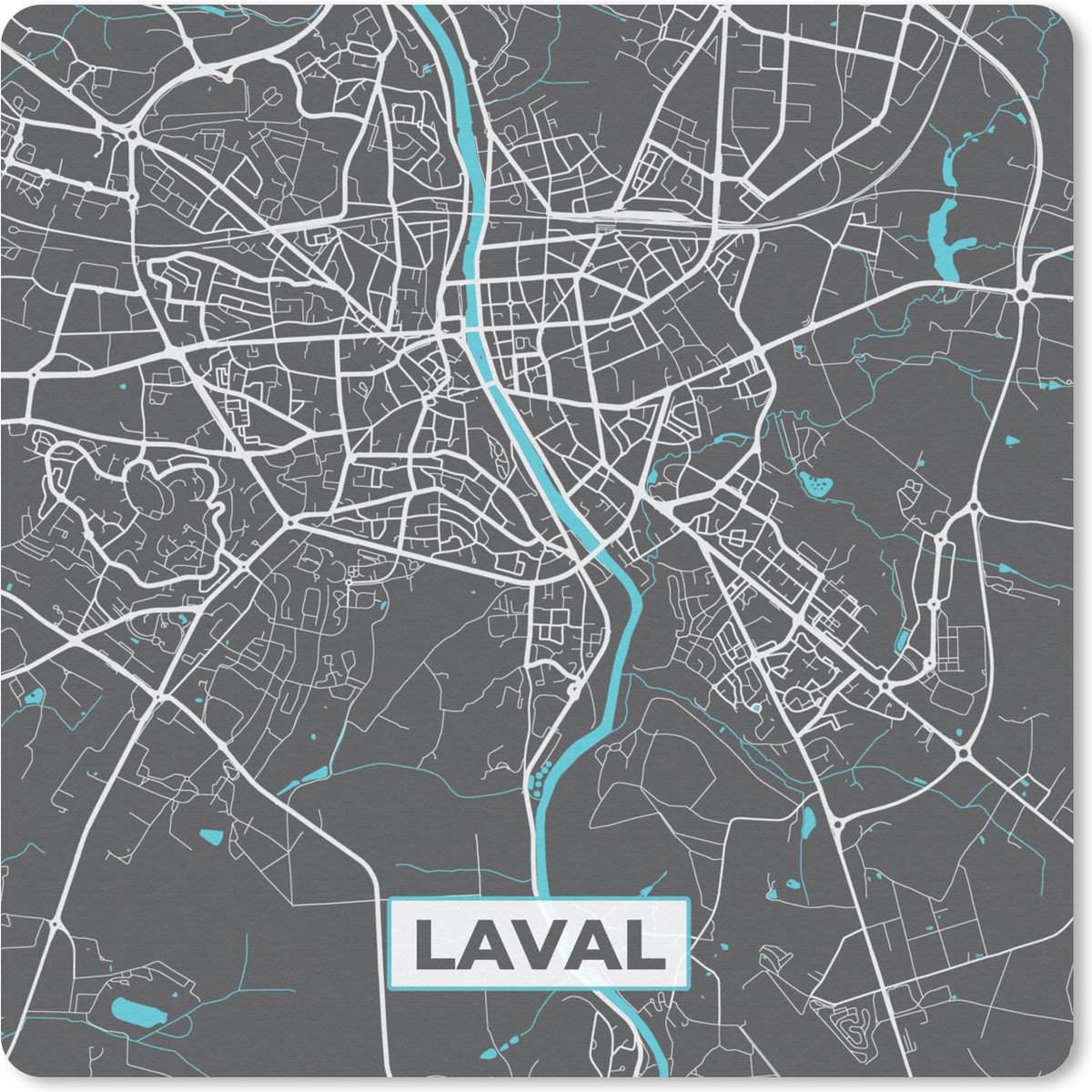Muismat 30x30 cm - Mousepad Laval - Frankrijk - Plattegrond - Kaart - Stadskaart - Muismatten - Stadskaart