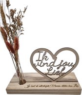 LBM Vaderdag/Moederdag plateau met droogbloemen en hartvorm - Decoratie - Kleur bruin