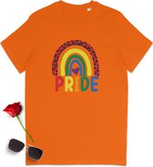 Gay Pride t shirt - Pride tshirt - Pride Rainbow - Dames tshirt met print - Heren t shirt met Pride opdruk - Unisex Pride Shirt - Unisex maten: S M L XL XXL XXXL - tshirt kleuren: Wit,  zwart en oranje.