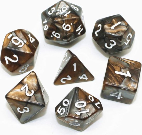 Thumbnail van een extra afbeelding van het spel D&D dice set - DnD dobbelstenen set Grey & Dark Orange - Dungeons and Dragons dobbelstenen Inclusief velvet bewaarzakje