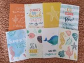 8 wenskaarten met envelop, Thema: zee, voor verschillende gelegenheden