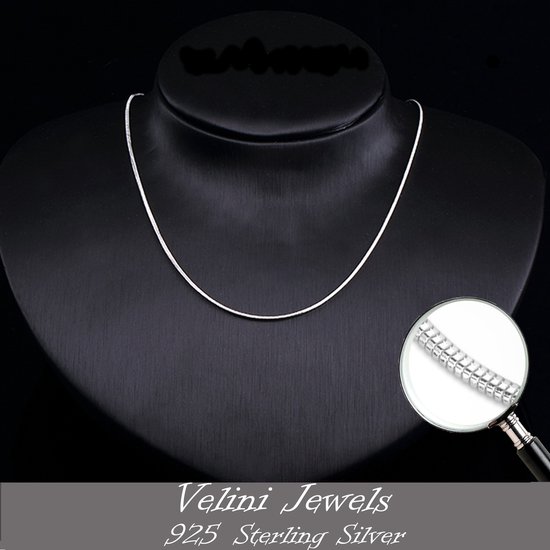 Velini jewels-1mm breed Slang halsketting-925 Zilver Ketting- 60cm met 5cm verlengstuk gesloten met een veering slot